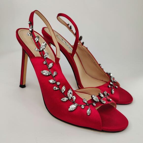Red Jeweled Peep toe heels by Nina sz 8 - Picture 3 of 8